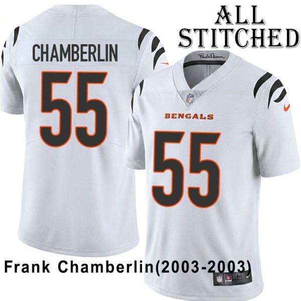 White Embroidered Frank Chamberlin Cincinnati Bengals #55 Stitched Jersey