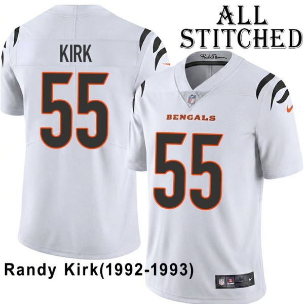 White Embroidered Randy Kirk Cincinnati Bengals #55 Stitched Jersey
