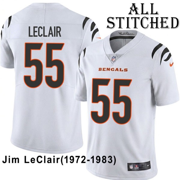 White Embroidered Jim LeClair Cincinnati Bengals #55 Stitched Jersey