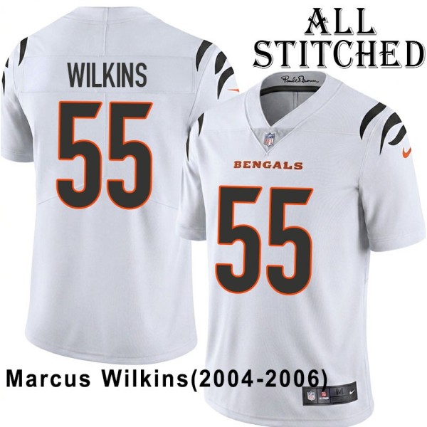 White Embroidered Marcus Wilkins Cincinnati Bengals #55 Stitched Jersey