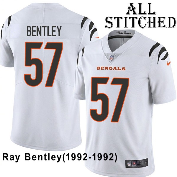 White Embroidered Ray Bentley Cincinnati Bengals #57 Stitched Jersey
