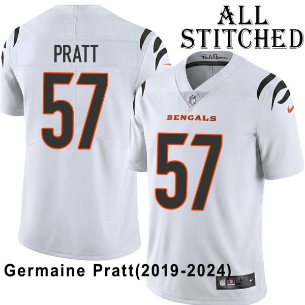White Embroidered Germaine Pratt Cincinnati Bengals #57 Stitched Jersey
