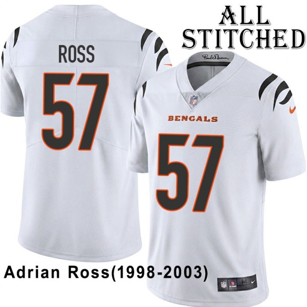 White Embroidered Adrian Ross Cincinnati Bengals #57 Stitched Jersey