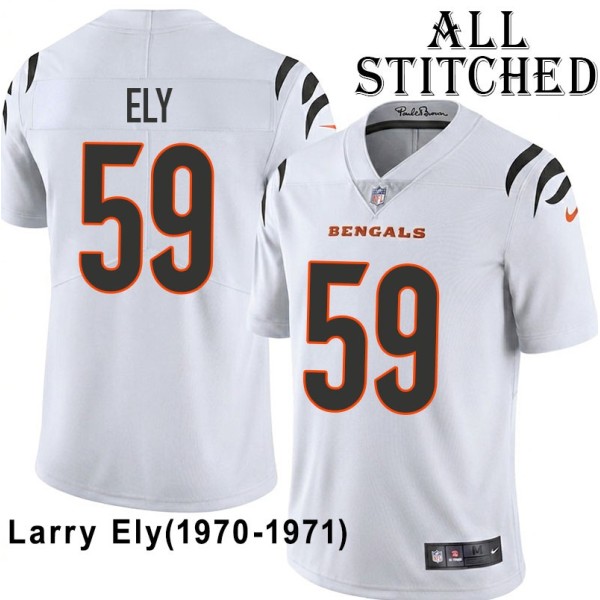 White Embroidered Larry Ely Cincinnati Bengals #59 Stitched Jersey