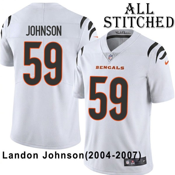 White Embroidered Landon Johnson Cincinnati Bengals #59 Stitched Jersey
