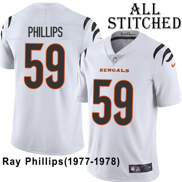 White Embroidered Ray Phillips Cincinnati Bengals #59 Stitched Jersey