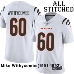 White Embroidered Mike Withycombe Cincinnati Bengals #60 Stitched Jersey
