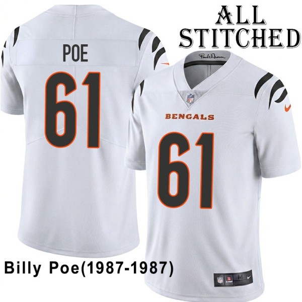 White Embroidered Billy Poe Cincinnati Bengals #61 Stitched Jersey