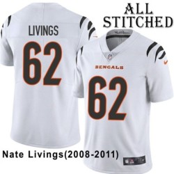 White Embroidered Nate Livings Cincinnati Bengals #62 Stitched Jersey