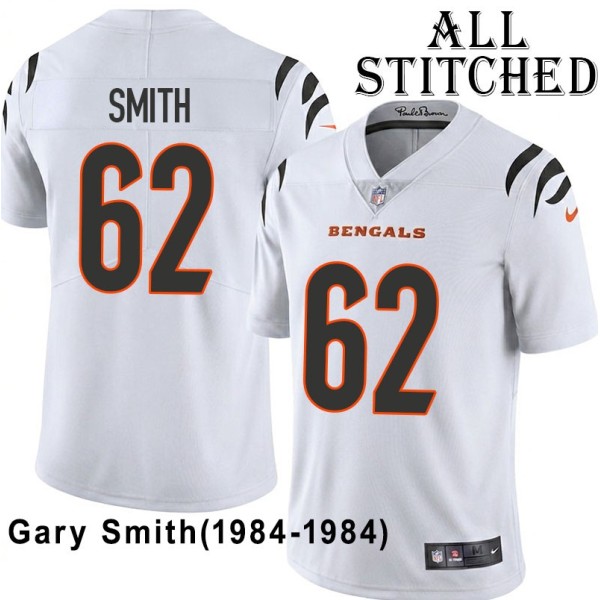 White Embroidered Gary Smith Cincinnati Bengals #62 Stitched Jersey