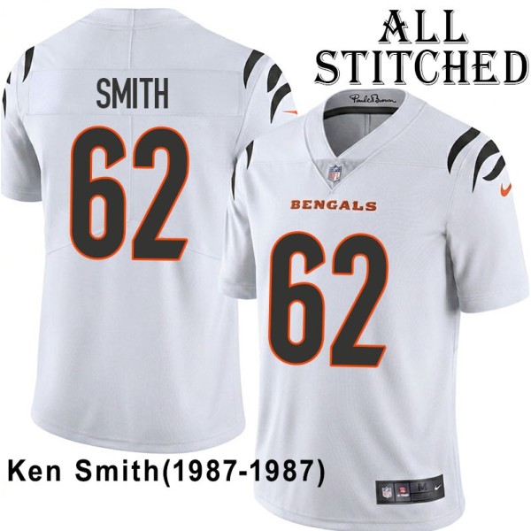 White Embroidered Ken Smith Cincinnati Bengals #62 Stitched Jersey