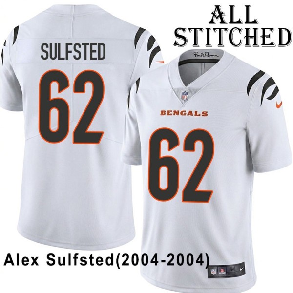 White Embroidered Alex Sulfsted Cincinnati Bengals #62 Stitched Jersey