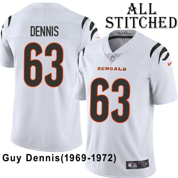 White Embroidered Guy Dennis Cincinnati Bengals #63 Stitched Jersey