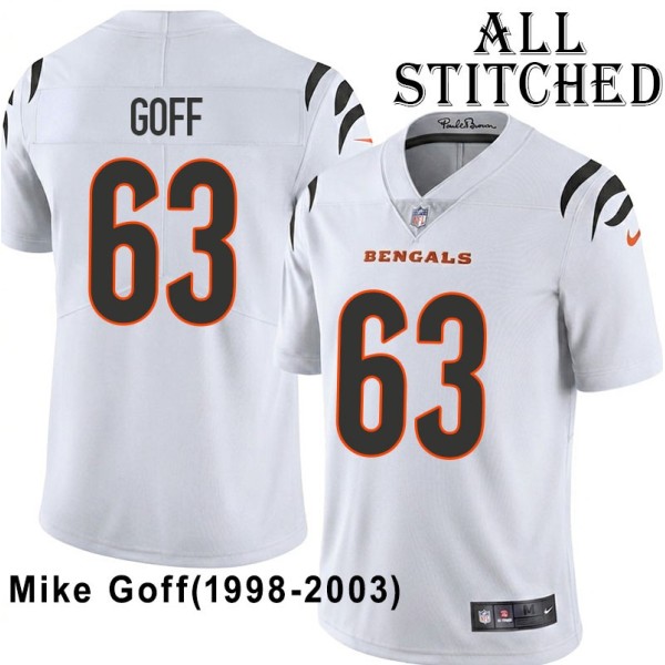 White Embroidered Mike Goff Cincinnati Bengals #63 Stitched Jersey