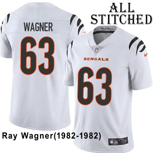 White Embroidered Ray Wagner Cincinnati Bengals #63 Stitched Jersey