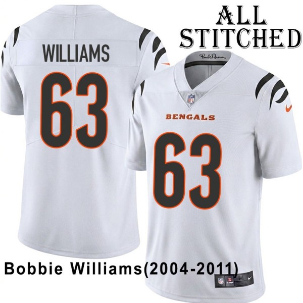 White Embroidered Bobbie Williams Cincinnati Bengals #63 Stitched Jersey