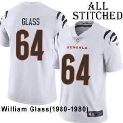 White Embroidered William Glass Cincinnati Bengals #64 Stitched Jersey