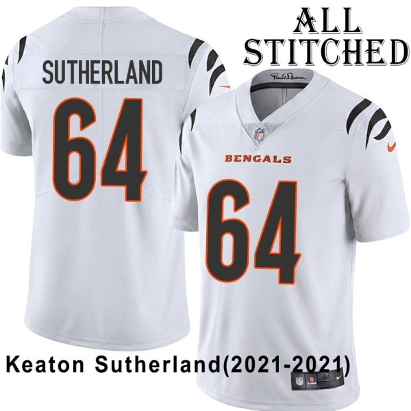 White Embroidered Keaton Sutherland Cincinnati Bengals #64 Stitched Jersey