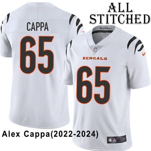 White Embroidered Alex Cappa Cincinnati Bengals #65 Stitched Jersey