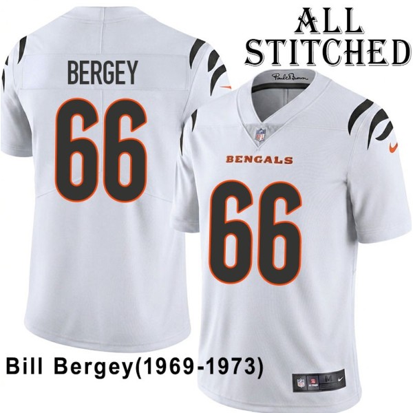 White Embroidered Bill Bergey Cincinnati Bengals #66 Stitched Jersey