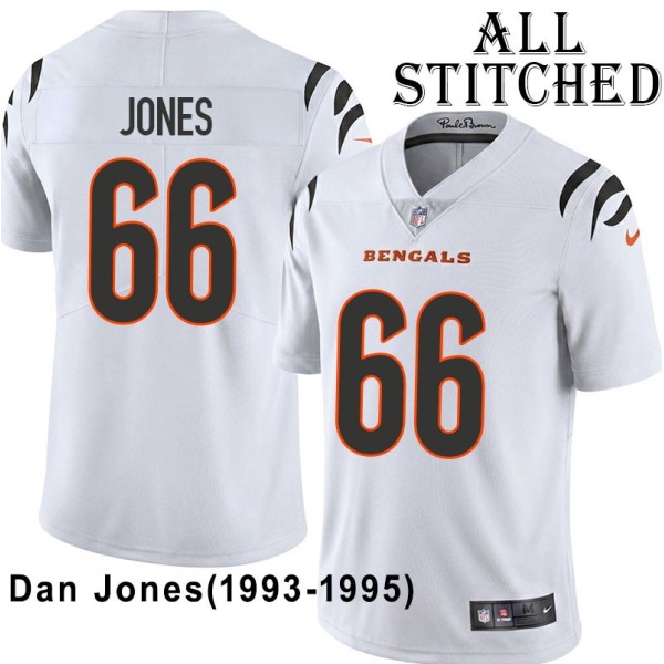 White Embroidered Dan Jones Cincinnati Bengals #66 Stitched Jersey
