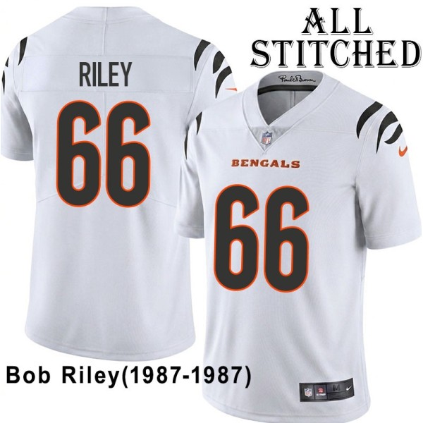 White Embroidered Bob Riley Cincinnati Bengals #66 Stitched Jersey