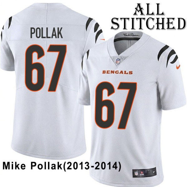 White Embroidered Mike Pollak Cincinnati Bengals #67 Stitched Jersey