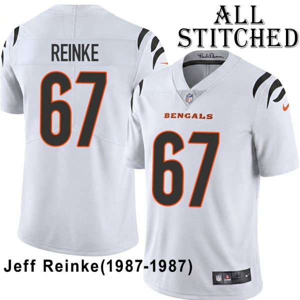 White Embroidered Jeff Reinke Cincinnati Bengals #67 Stitched Jersey