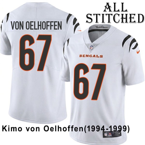White Embroidered Kimo von Oelhoffen Cincinnati Bengals #67 Stitched Jersey
