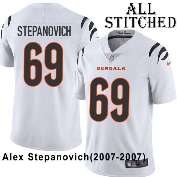 White Embroidered Alex Stepanovich Cincinnati Bengals #69 Stitched Jersey