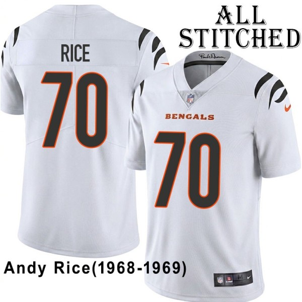 White Embroidered Andy Rice Cincinnati Bengals #70 Stitched Jersey