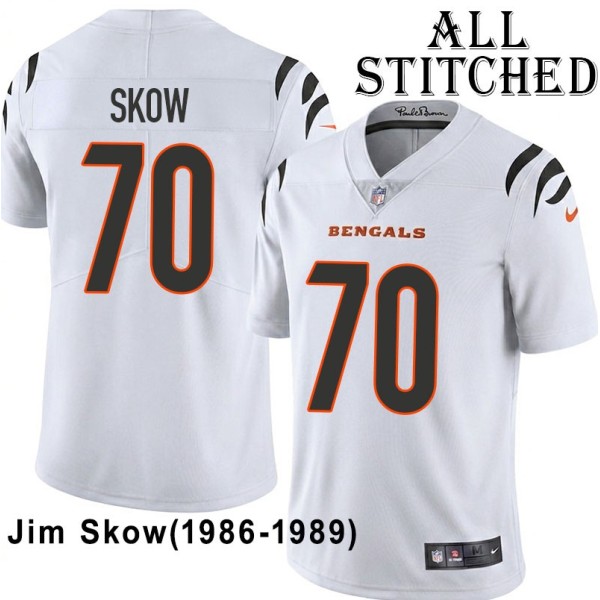 White Embroidered Jim Skow Cincinnati Bengals #70 Stitched Jersey
