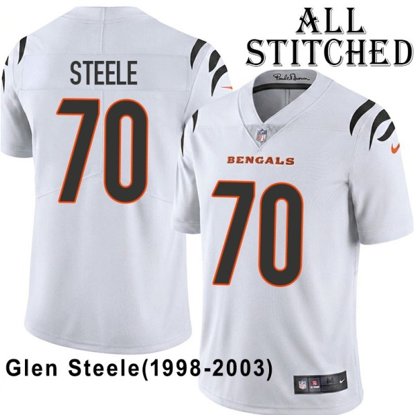 White Embroidered Glen Steele Cincinnati Bengals #70 Stitched Jersey