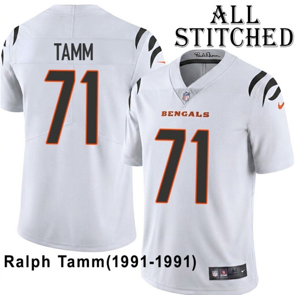 White Embroidered Ralph Tamm Cincinnati Bengals #71 Stitched Jersey