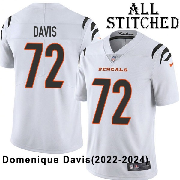 White Embroidered Domenique Davis Cincinnati Bengals #72 Stitched Jersey