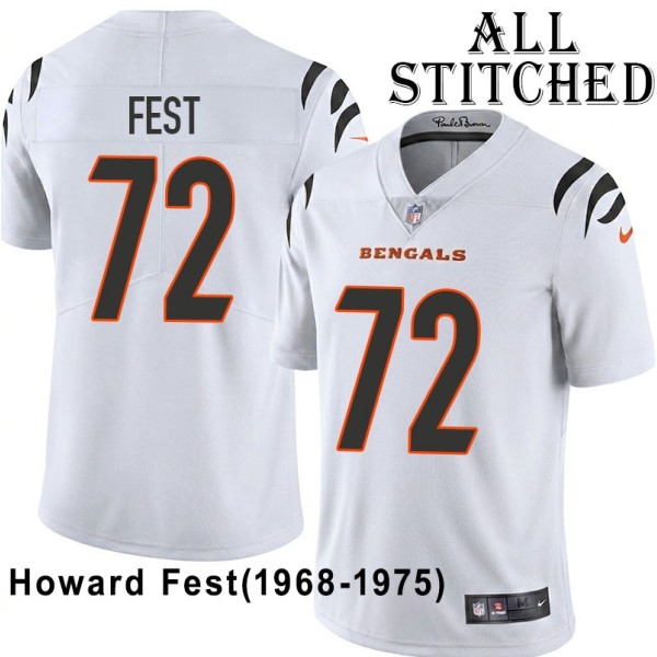 White Embroidered Howard Fest Cincinnati Bengals #72 Stitched Jersey