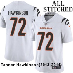 White Embroidered Tanner Hawkinson Cincinnati Bengals #72 Stitched Jersey