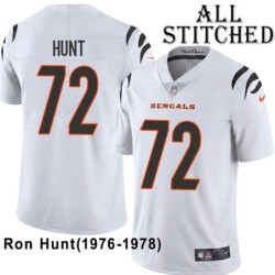 White Embroidered Ron Hunt Cincinnati Bengals #72 Stitched Jersey