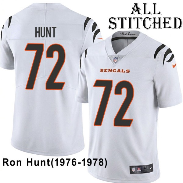 White Embroidered Ron Hunt Cincinnati Bengals #72 Stitched Jersey