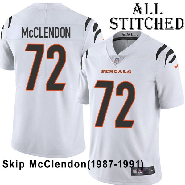 White Embroidered Skip McClendon Cincinnati Bengals #72 Stitched Jersey