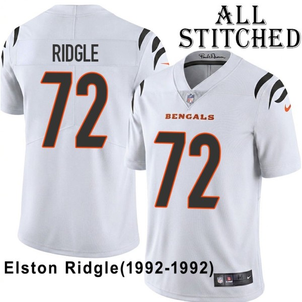 White Embroidered Elston Ridgle Cincinnati Bengals #72 Stitched Jersey