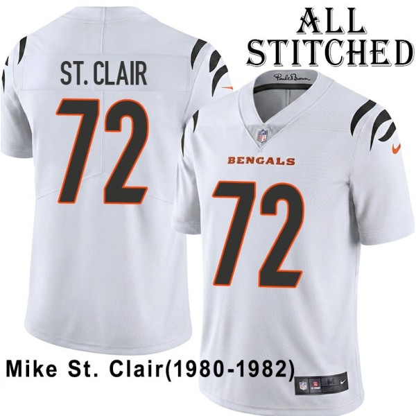 White Embroidered Mike St. Clair Cincinnati Bengals #72 Stitched Jersey