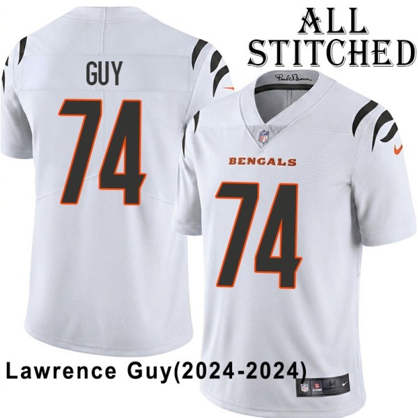 White Embroidered Lawrence Guy Cincinnati Bengals #74 Stitched Jersey
