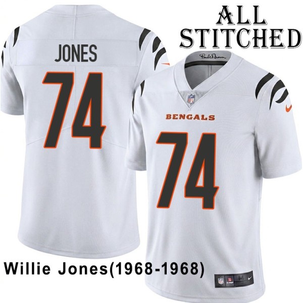 White Embroidered Willie Jones Cincinnati Bengals #74 Stitched Jersey