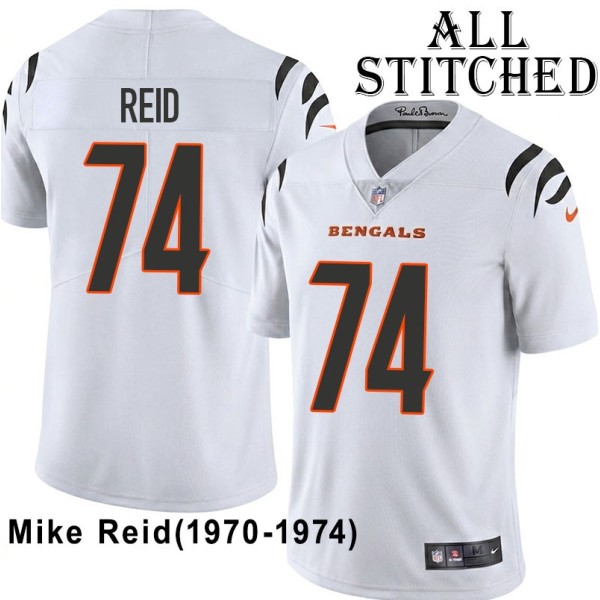 White Embroidered Mike Reid Cincinnati Bengals #74 Stitched Jersey