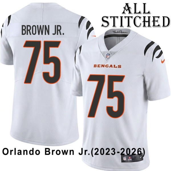 White Embroidered Orlando Brown Jr. Cincinnati Bengals #75 Stitched Jersey