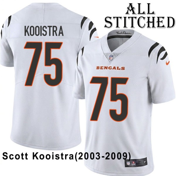 White Embroidered Scott Kooistra Cincinnati Bengals #75 Stitched Jersey