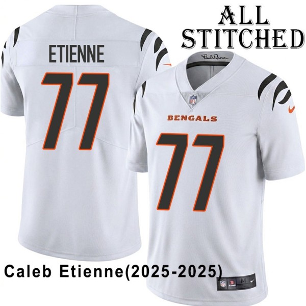 White Embroidered Caleb Etienne Cincinnati Bengals #77 Stitched Jersey