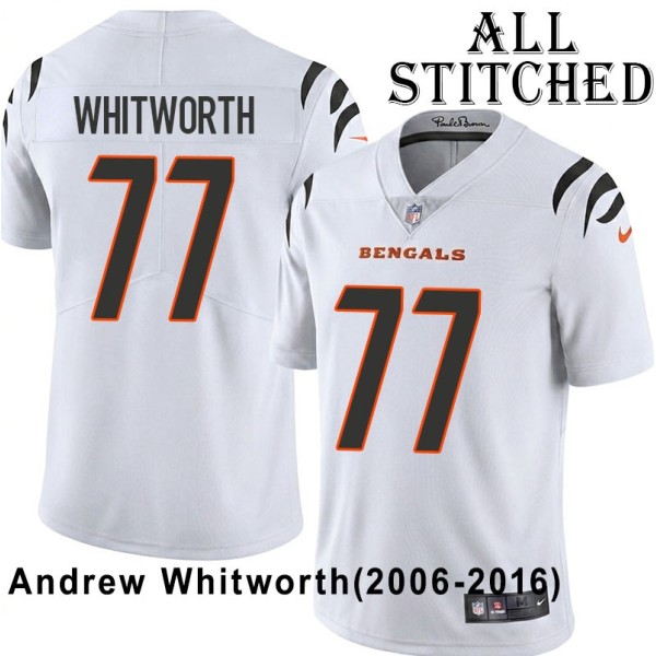 White Embroidered Andrew Whitworth Cincinnati Bengals #77 Stitched Jersey