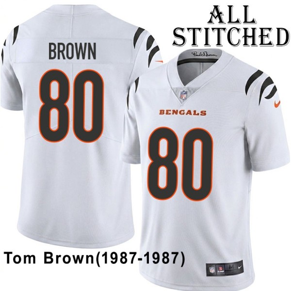 White Embroidered Tom Brown Cincinnati Bengals #80 Stitched Jersey
